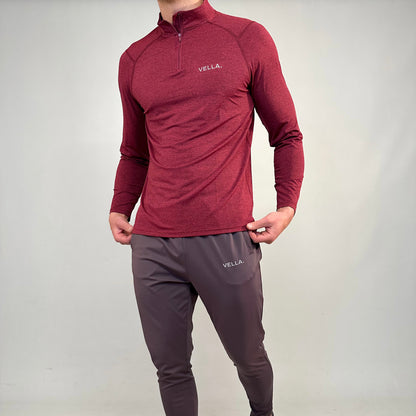 Mens Long Sleeve 1/4 Zip - Wine Red